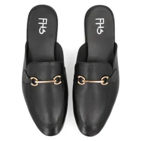 Brass Buckled Half Moccasins-Black