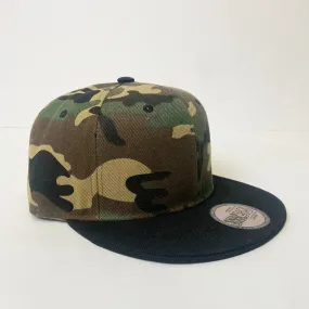 Classic 5 Panel Snapback Two Tone Hat - Green Camo