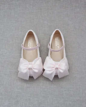 Dusty Pink Satin Mary Jane Flats with Front Satin Bow