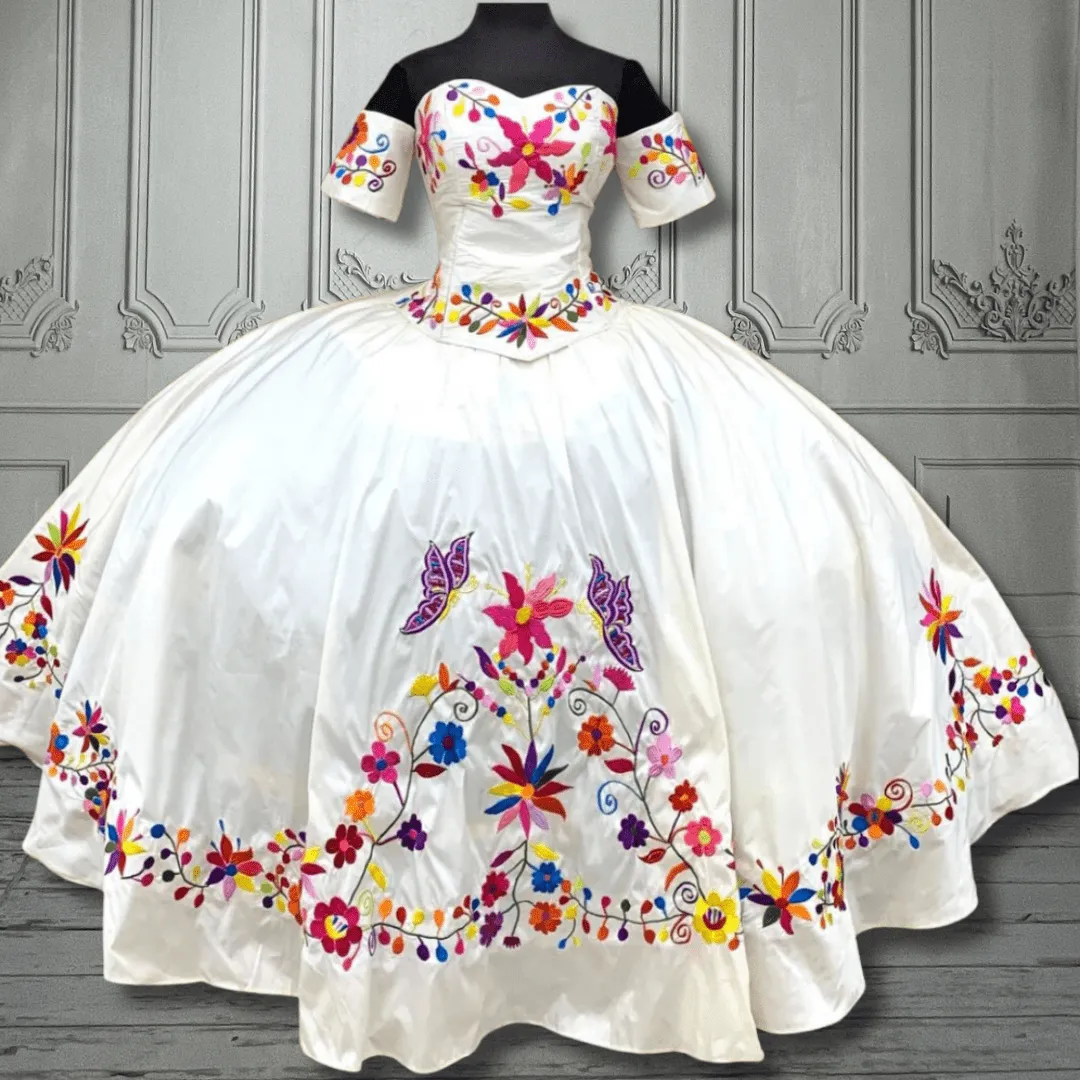 Embroidered Mexican Quinceanera Dress - Mariposa 2