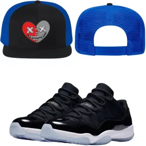 Jordan 11 Low Space Jam 11s Flat Brim Trucker Snapback Hat to Match - RED HEART BAWS