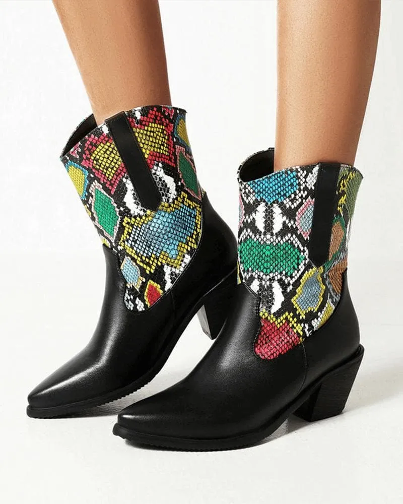 Women's Fashion Animal Print Pointed Toe Boots